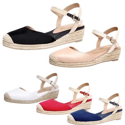 #ad Women Espadrilles Wedge Sandals Ankle Strap Close Toe Comfortable Dress Shoes $26.39