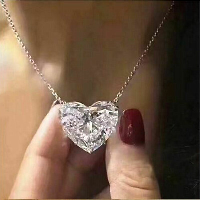 #ad Fashion Heart 925 Silver Necklace Pendant Women Cubic Zircon Jewelry Gift $2.19