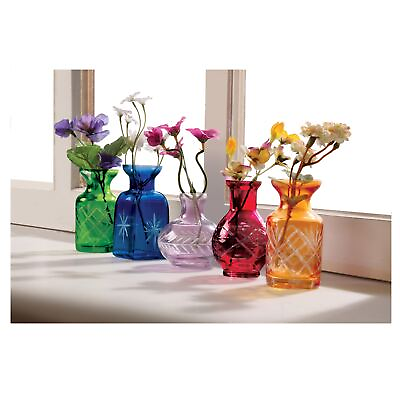 #ad #ad Set of 5 Mini Vases for Flowers Five Piece Small Glass Bud Vases Jeweltones $19.99