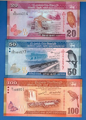 Sri Lanka 20 50 100 Rupees 2010 2021 Birds Uncirculated Banknotes Set # 3 $3.95