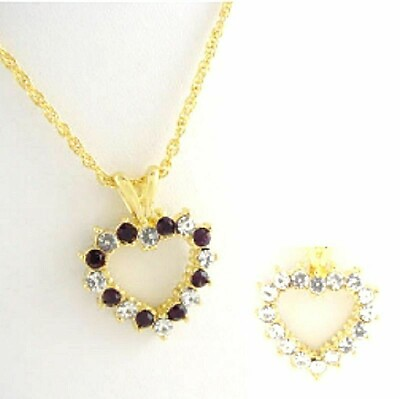 #ad Beautiful Necklace Shaped Heart Double Faces With Stones Garnet And Zirconia $42.28