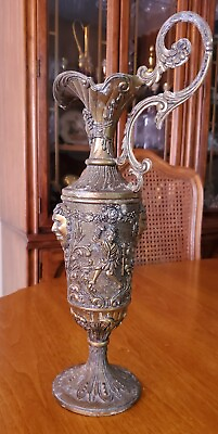 #ad RARE Vintage Embossed Solid Brass Water Vine Pitcher $89.00
