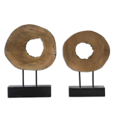 Natural Wood Slice Modern Sculpture Set 2 Abstract Organic Round Live Edge $209.00