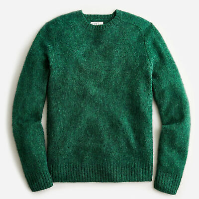 #ad J. Crew Men#x27;s Brushed Wool Crewneck Sweater Heather Clover Green M $138 NWT $78.02
