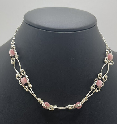 Unique Pink Silver Tone Floral? Connected Necklace 12quot; Fashion Jewelry Unmarked $4.89
