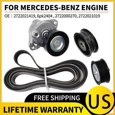 #ad Fit For Mercedes Benz Engine Belt Tensioner Idler Pulley Serpentine Belt kit $42.56