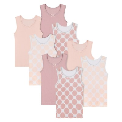 Buyless Fashion Girls Tagless Cami Pink Polka Dot Undershirts Cotton 8 Pack $34.97