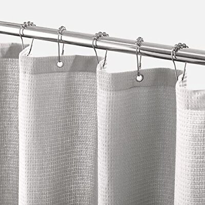 mDesign Waffle Knit Shower Curtain Long Cotton Blend Bathroom Shower Curtain $18.81