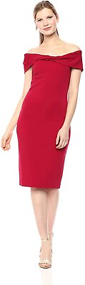 #ad #ad Nicole Miller Artelier RED Structured Twist Off Shoulder Dress US Medium $53.86