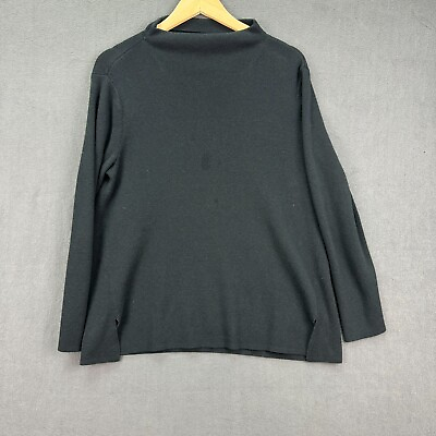 #ad J. Jill Pullover Sweater Women#x27;s Large Black Long Sleeve Mock Neck Split Hem $14.95