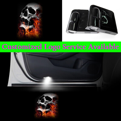 #ad 2x Flaming Skeleton Skull Logo Wireless Car Door LED Light Ghost Laser Projector $16.63