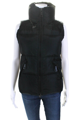 #ad SAM. Womens Front Zip Mock Neck Down Quilted Vest Jacket Black Size Small $85.39