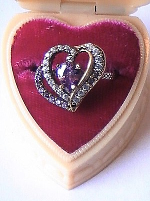 Awesome VICTORIAN HEART ART NOUVEAU DECO Ring 925 Ss AMETHYST TOPAZ 8 $68.00