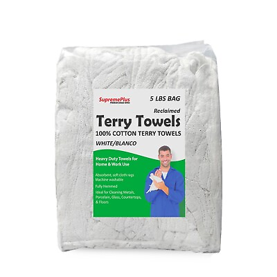 #ad White Terry Towel 100% Cotton Cleaning Rags 5 lbs. Bag Multipurpose Cleaning $24.99