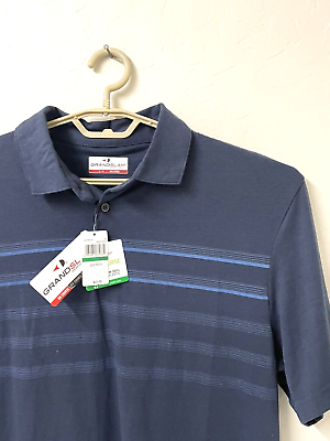 #ad NWT Grand Slam Golf Polo Shirt Mens L 45x29 Blue Striped SS Poly Lghtwt $60 MSRP $14.38