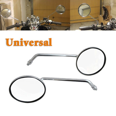 LR Chrome Motorcycle Bike Round Long Stem Strong Rear Side Mirror 8mm Universal $16.79