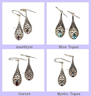 #ad Natural Amethyst Gemstone Drop Dangle Earrings 925 Sterling Silver For Women $31.99