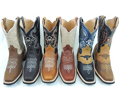 MEN#x27;S RODEO COWBOY BOOTS GENUINE LEATHER WESTERN SQUARE TOE BOTAS SADDLE WORK $69.99