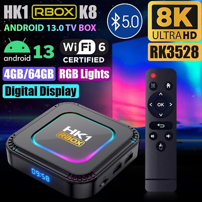 #ad Smart TV Box Android 13.0 HK1 RBOXK8 RK3528 Quad Core 8K UHD Media Stream Player $44.99