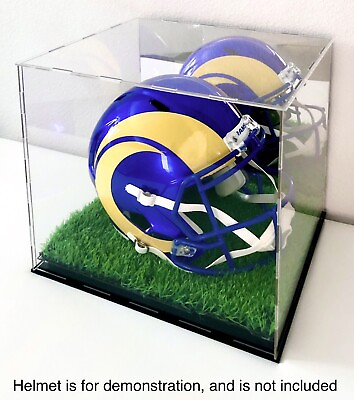 Full Size Acrylic Football Helmet Display Case w Mirror amp; Artificial Turf Grass $64.99