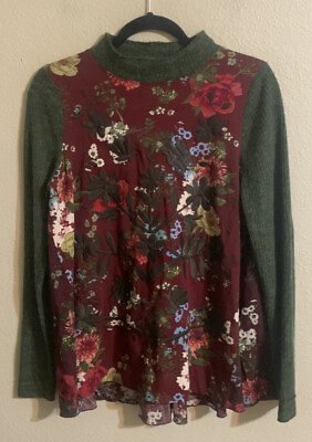 #ad Ivy Jane embroidered mixed media long sleeve top S $19.31