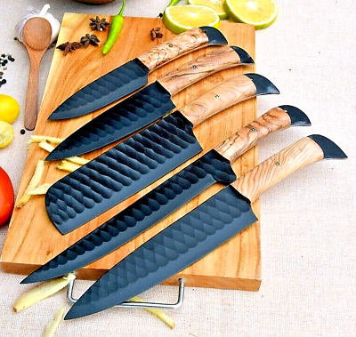 #ad HANDMADE CARBON STEEL CHEF KNIFE SET KITCHEN KNIVES CHEF SET W WOOD HANDLE 2713 $99.90