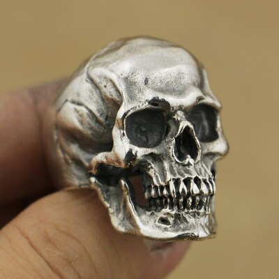 #ad 925 Sterling Silver High Detail Skull Ring Mens Biker Punk Ring TA50A US 7 15 $95.00