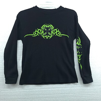 #ad 4 Seasons Youth Long Sleeve Thermal T Shirt Black Green Graphics Size S $6.99