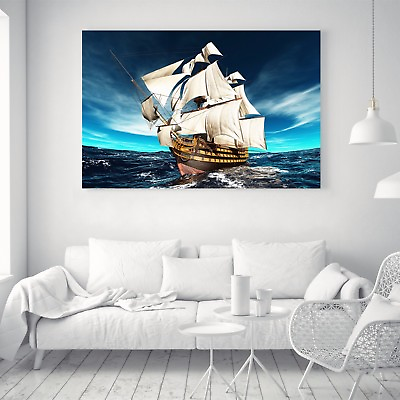 #ad Large Size Huge Wall Decor Silk Poster Navigating Sailboat Ship 46quot; x 32quot; A20 $17.99