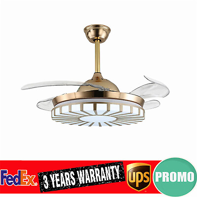 42quot; LED Gold Invisible Ceiling Fan Light Modern Acrylic Chandelier Lamp W Remote $88.35