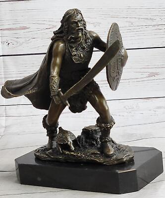 #ad Bronze Art Sculpture of Norse Nordic Viking Warrior Barbarian w Sword amp; Shield $139.50
