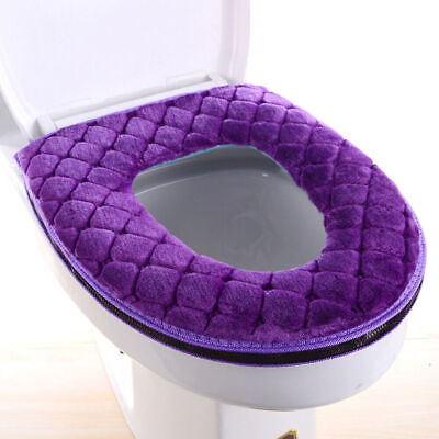 #ad Purple Washable Toilet Seat Cover Soft Warm Mat Bathroom Thick Pad Zipper Home. $9.09