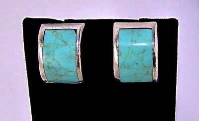 #ad Vtg Turquoise Earrings Sterling Silver Pierced Signed ATI Mexico Southwestern $57.00