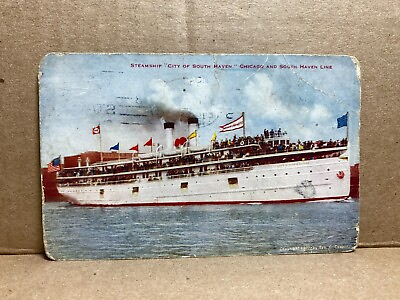 Steamship City South Haven South Chicago IL c1910 Antique Postcard 168 $4.80