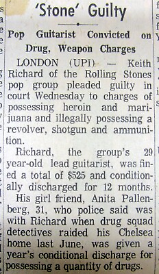 #ad 1973 newspaper ROLLING STONE Keith Richard BUSTED for DRUG POSSESSION in London $20.00