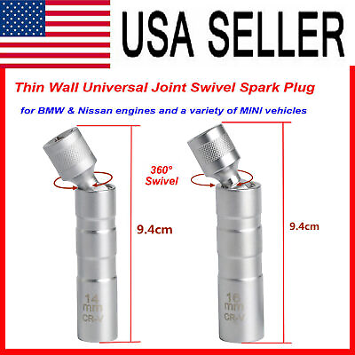 #ad 14MM 16MM Thin Wall Magnetic Swivel Spark Plug Socket 12 Point Removal Tools $11.89