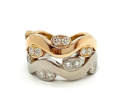 #ad Mathon Paris 18k White and Rose Gold Diamond Wave Wide Band Ring $2700.00