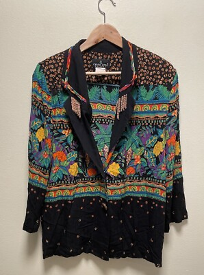 #ad Vintage Carole Little Womens Blazer 12 Colorful Floral Beaded Rayon Wacky 90s $34.88