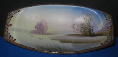 #ad Ant. Nippon Hand Painted Low Scenic Relish Bowl w Moriage Morimura Mark $19.95
