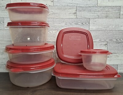 #ad Rubbermaid 14pc Lot WITH Red lids Round Square Rectangle 1 Cup TO 6 Cup NICE $49.98