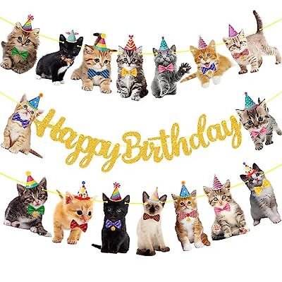 #ad Cat Birthday Banner Decorations Kitten Birthday Party Decorations Supplies Go... $26.43