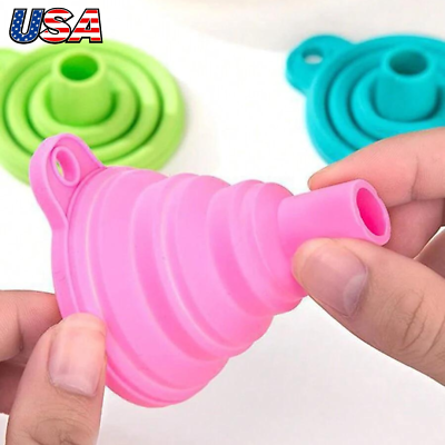 #ad 2pcs Kitchen Collapsible Funnels Set Foldable Food Graded Small Silicone Funnels $3.99