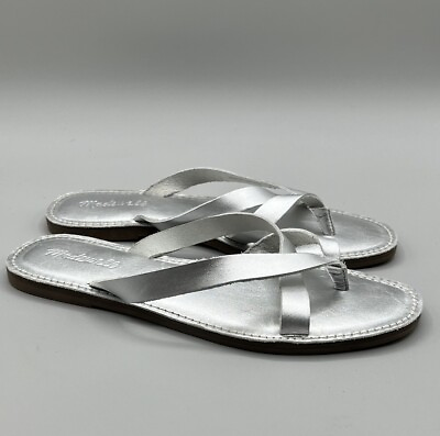 #ad Madewell Womens The Boardwalk Risa Flip Flop Metallic Silver Leather Size 9 $32.50