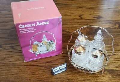 #ad Queen Anne Silver Plated Cruet Set Vintage Mayell England Catalogue 0 5718 $15.00