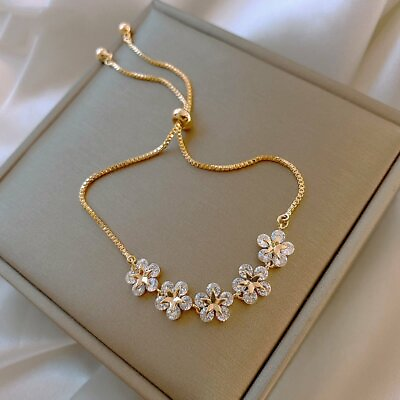 Fashion Gold Zircon Five Flower Bracelet Adjustable Bangle Women Jewelry Gift #ad C $2.03