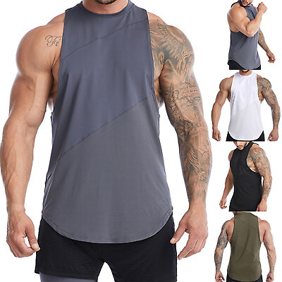 #ad Mens Gym Muscle Singlet Workout Tank Top Bodybuilding Fitness Sleeveless T shirt $10.45