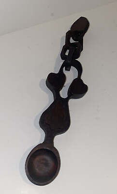 #ad Early Antique Hand Carved Wooden Whimsy Folk Art Spoon amp; Chain $69.99