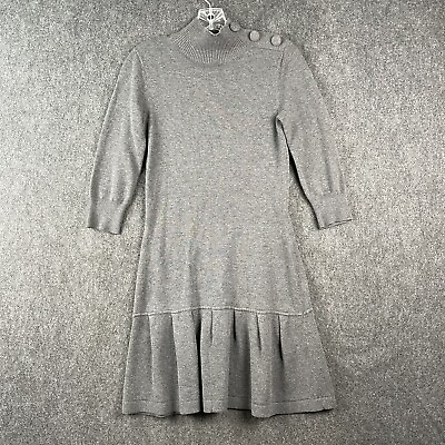 #ad Gianni Bini Sweater Dress Size XS Turtleneck 3 4 Sleeve Flare Gray EUC $14.99
