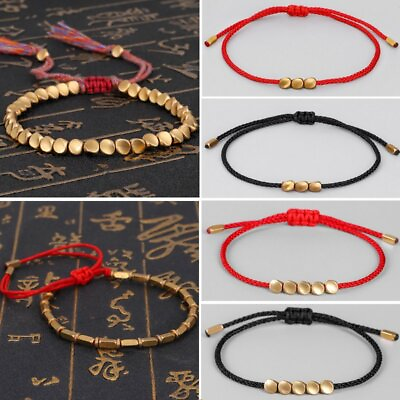 Lucky Red Rope Copper Beaded Bracelet Tibetan Buddhist Women Men Handmade Gift C $1.15