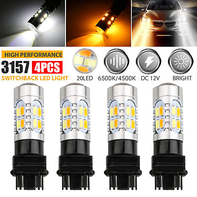 #ad 4x 3157 White Amber Switchback LED Turn Signal Parking Light Bulbs 4157na 3457na $14.98